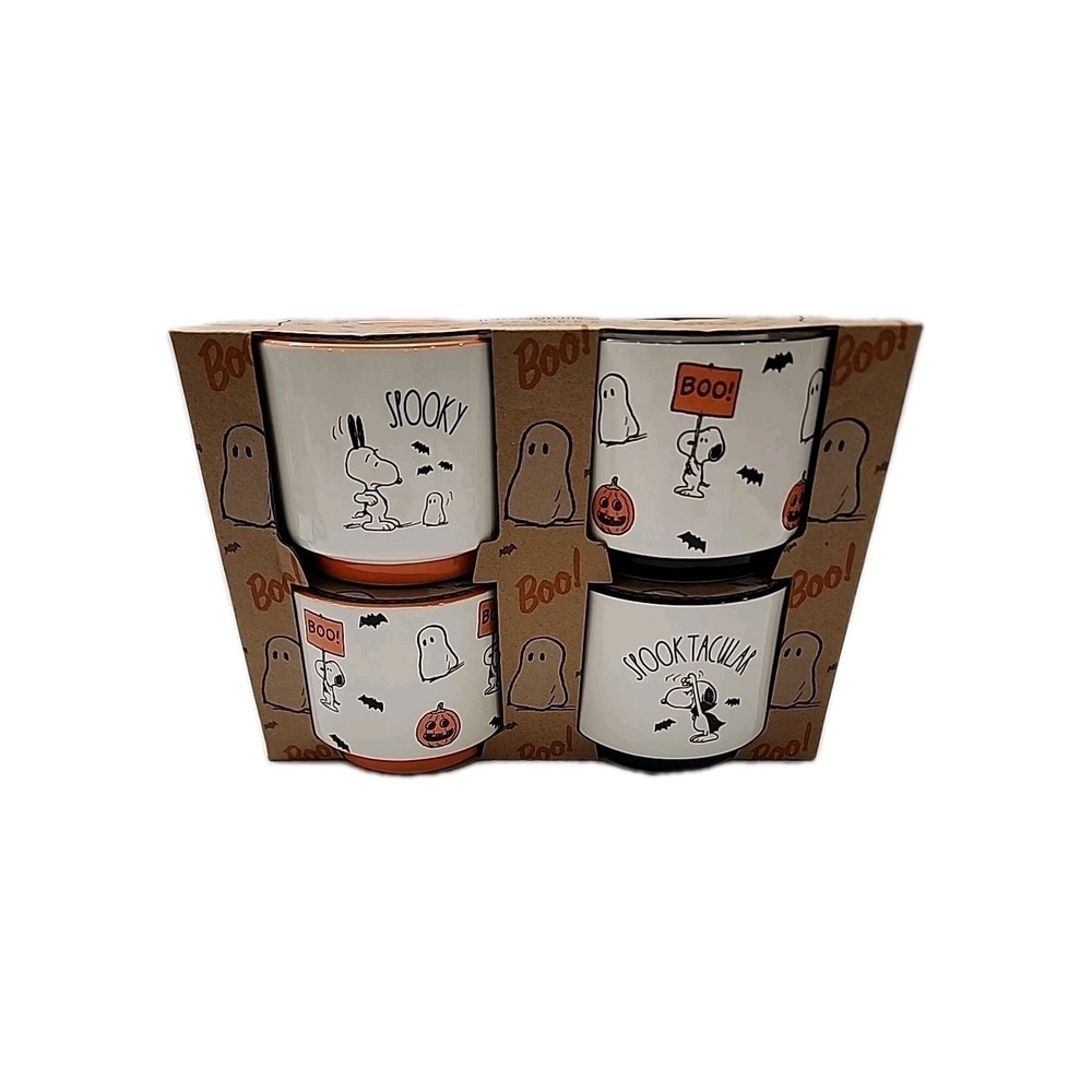4x Snoopy Halloween Rae Dunn 8oz PEANUTS Spooktacular Ceramic Ramekin Set NEW
